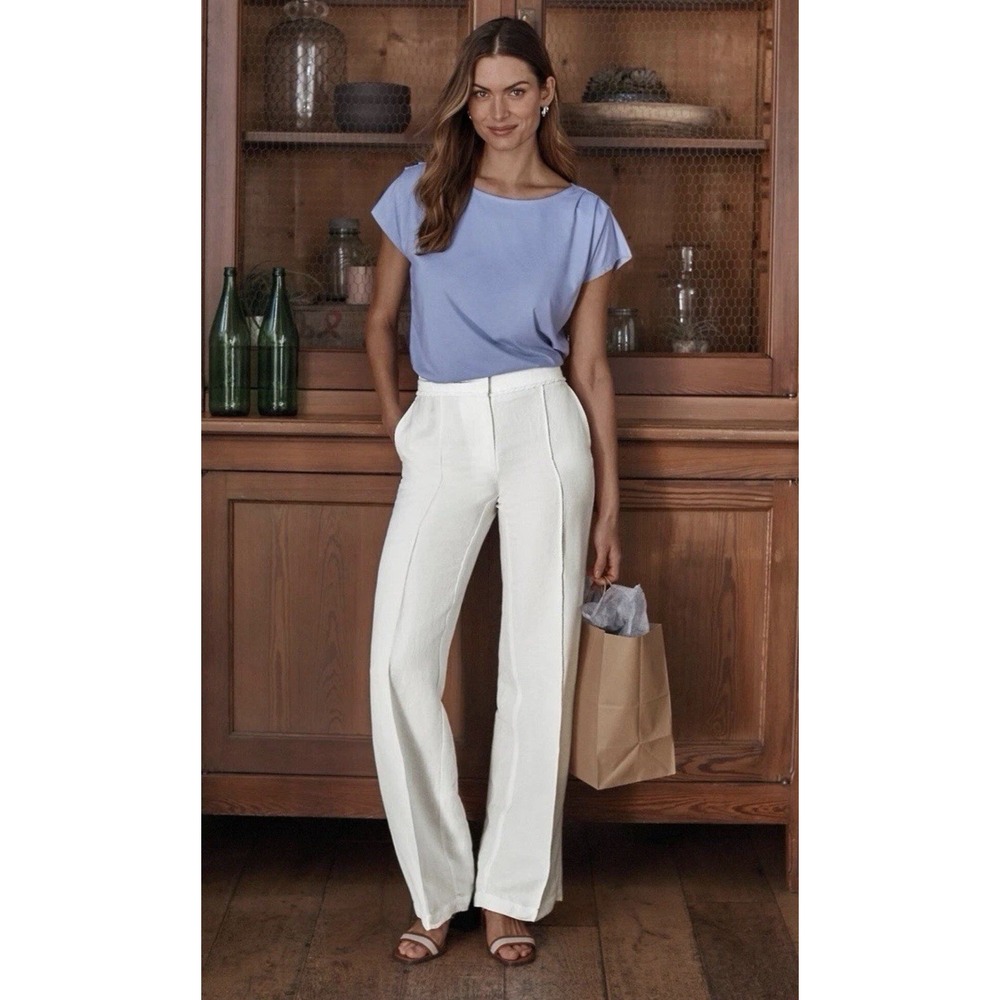 J. Jill Linen Blend Wide Leg Pants Sz 12 Coastal Minimalist White NEW Quiet Lux